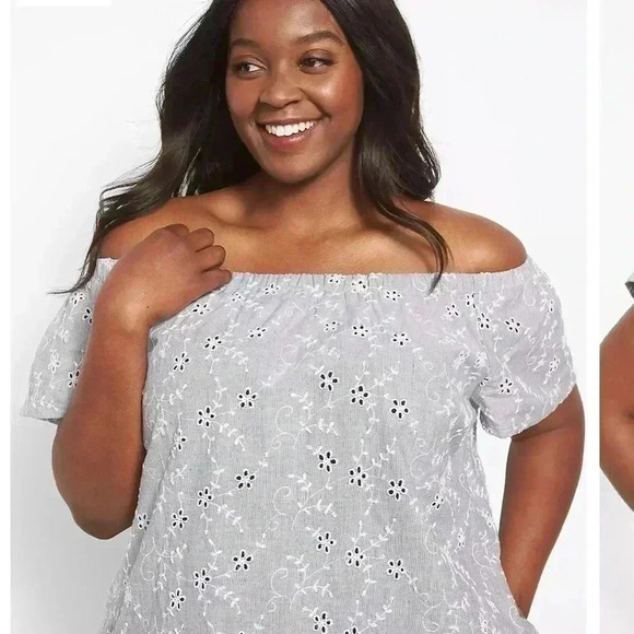 NWT LANE BRYANT EYELET Short-Sleeve Convertible Off-The-Shoulder Dress - Picture 5 of 5